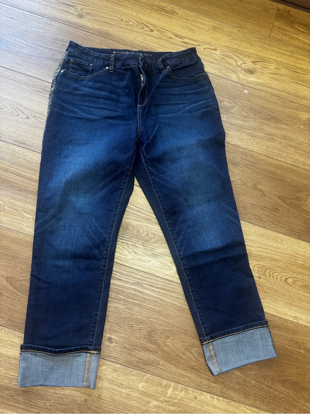 Chico's Dark Blue Cuffed sequin Ankle Jeans